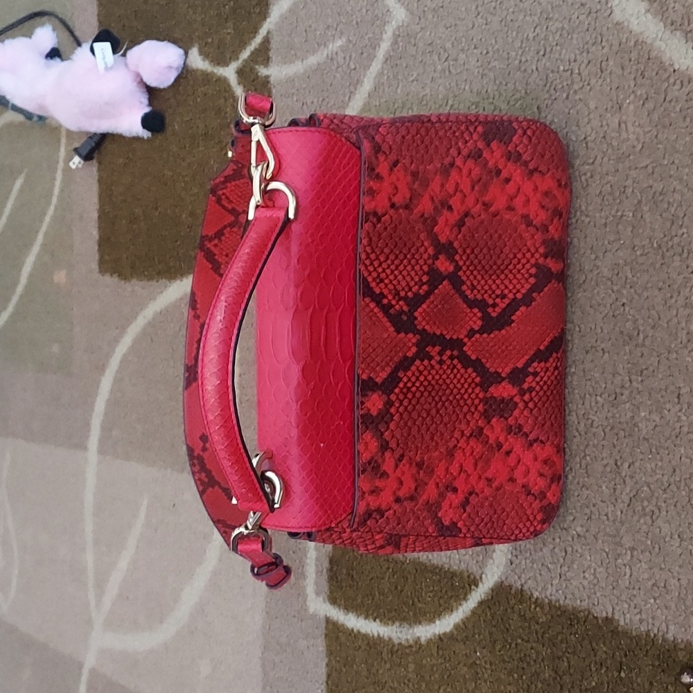 SOLD. MICHAEL KORS "Bridgette" satchel shoulder bag snakeskin embossed leather - Picture 4 of 12